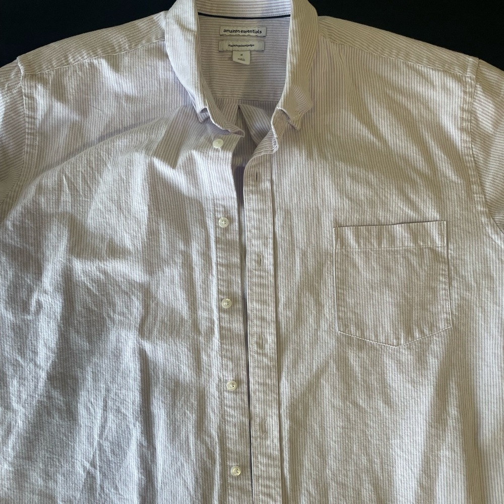 Amazon Essentials Short Sleeve Button Down (light pink/purple stripe) XL